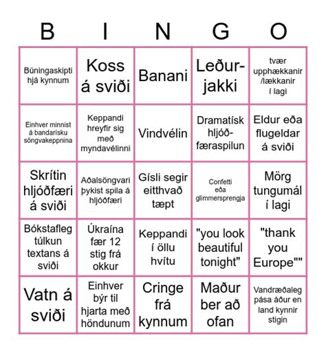Eurovision Bingo 2022 Bingo Card.